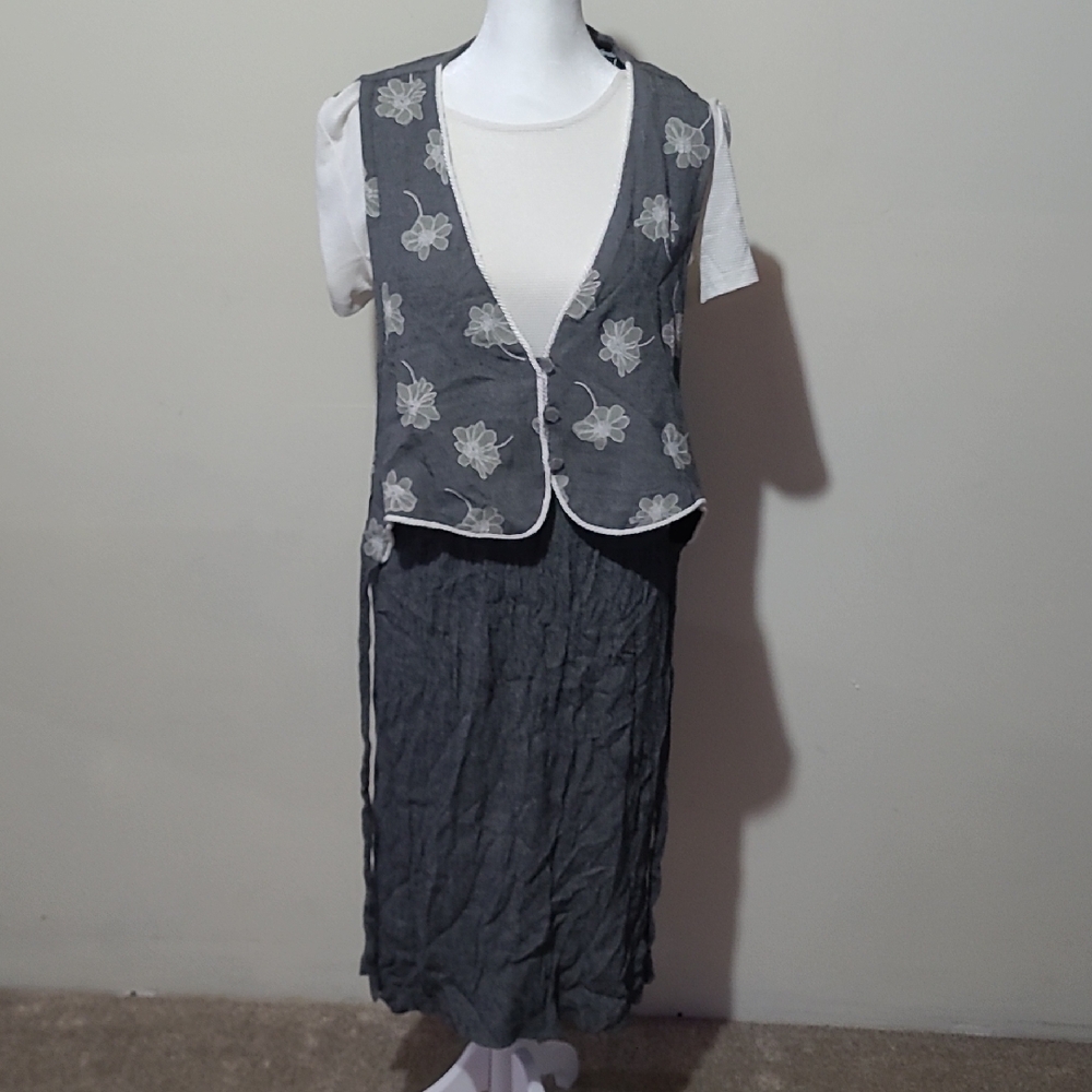 Vintage 90s L.L. Martin Embroidered Floral Vest Dress - Size 14